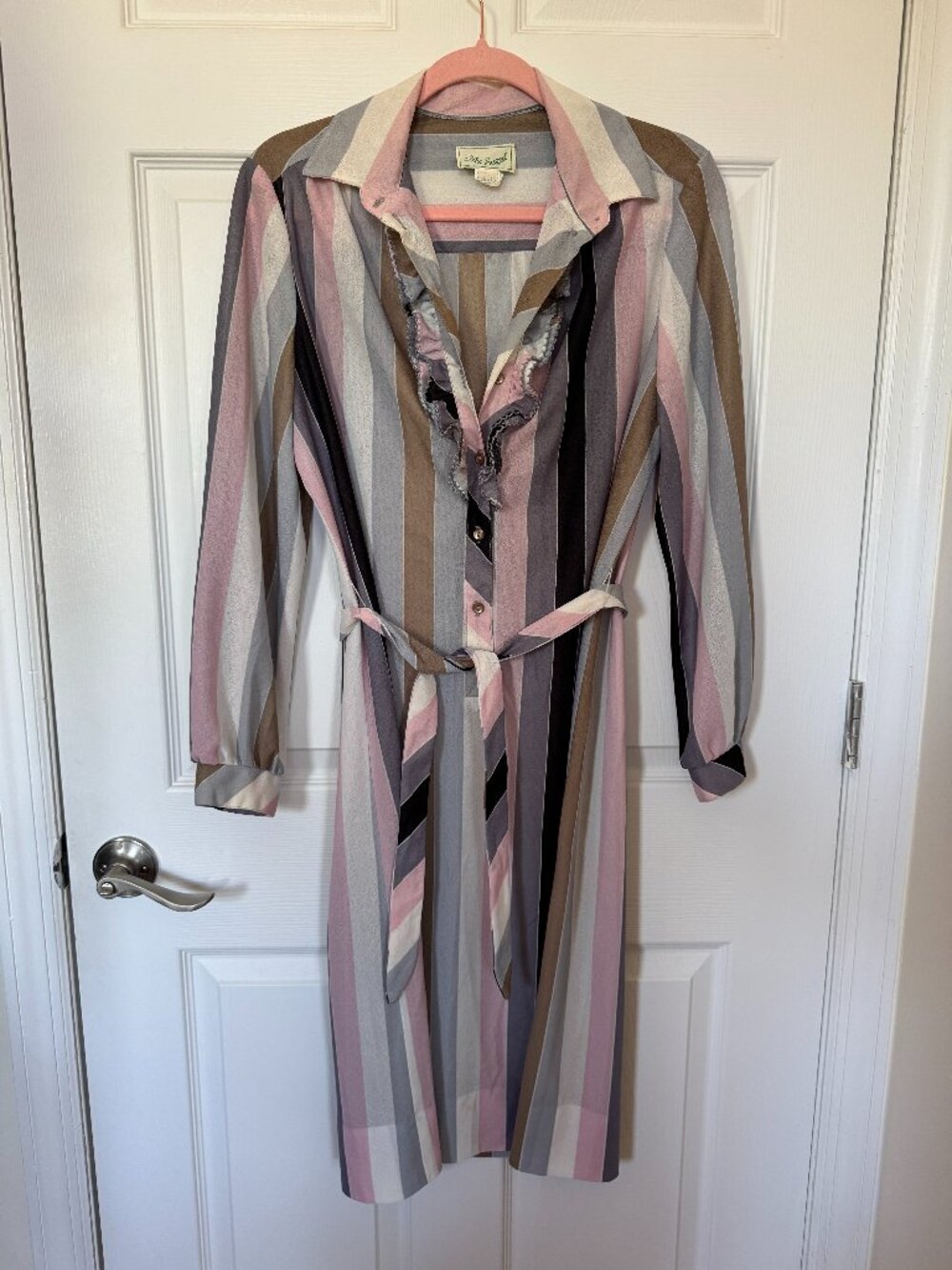 Vintage 70s Ms. Sugar Pinstriped Midi Dress Size 16